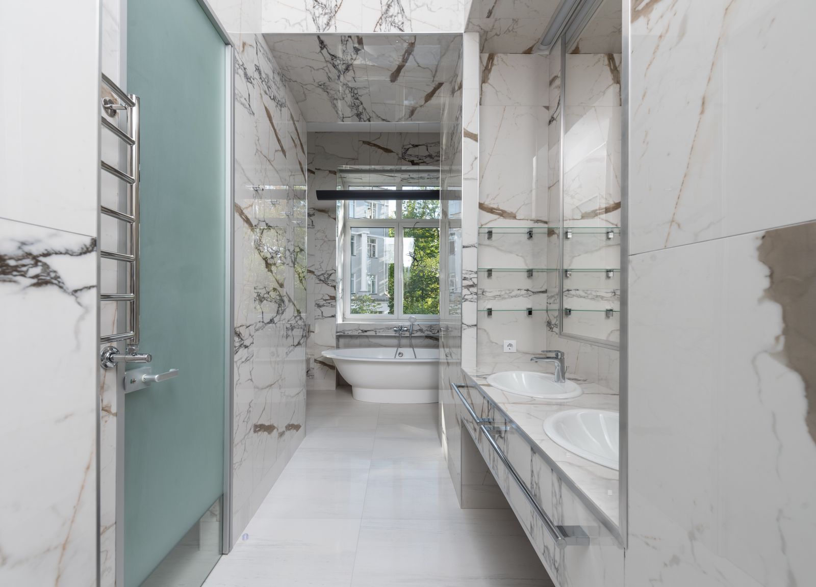 Bright modern marble bathroom